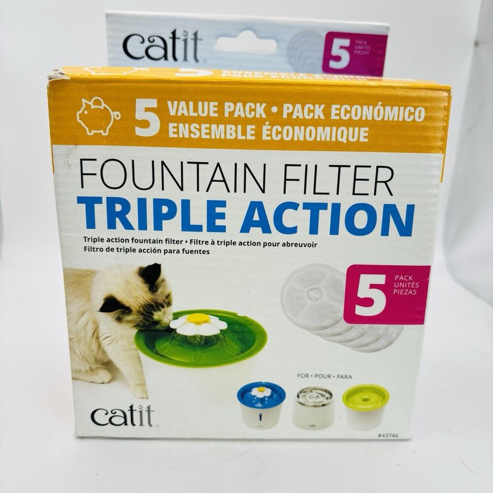 Catit Senses Flower Fountain Triple Action Drinking Water Filters 5 Pack. New.